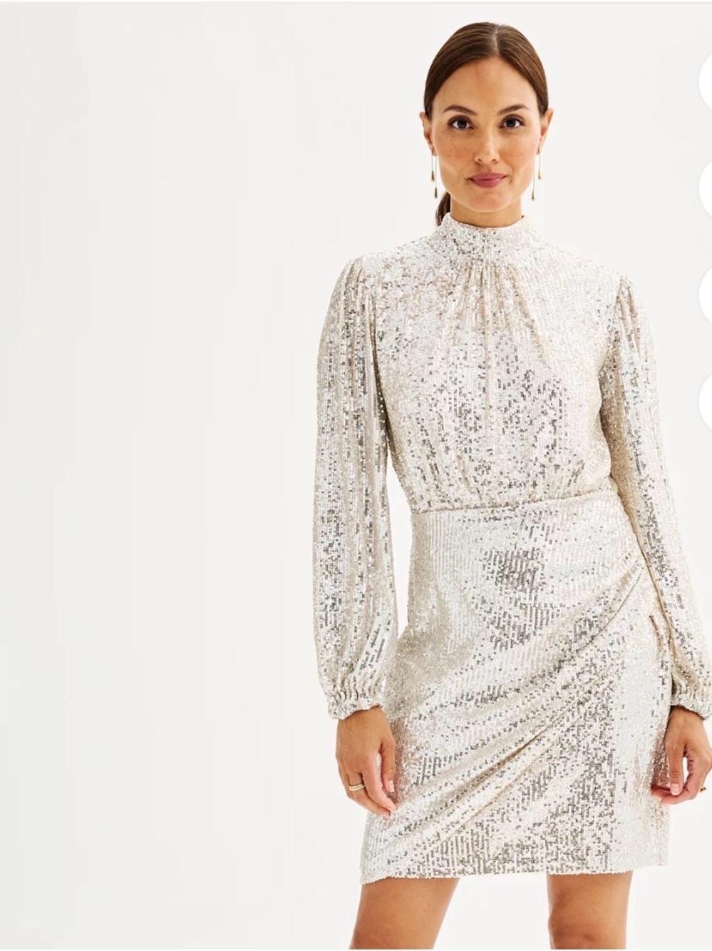 Nine West Silver Sequin Mock Neck Mini Dress